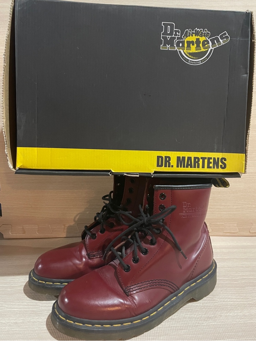 Vintage Dr. Martens 1460 Cherry Red Leather 8-Eye Lace-Up Boots - Picture 2 of 8